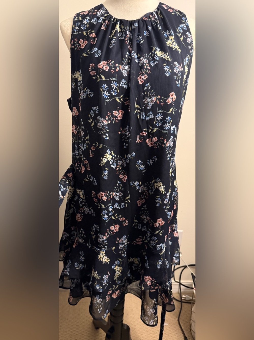 Express Navy Floral Tie-Waist Sundress - Picture 9 of 11